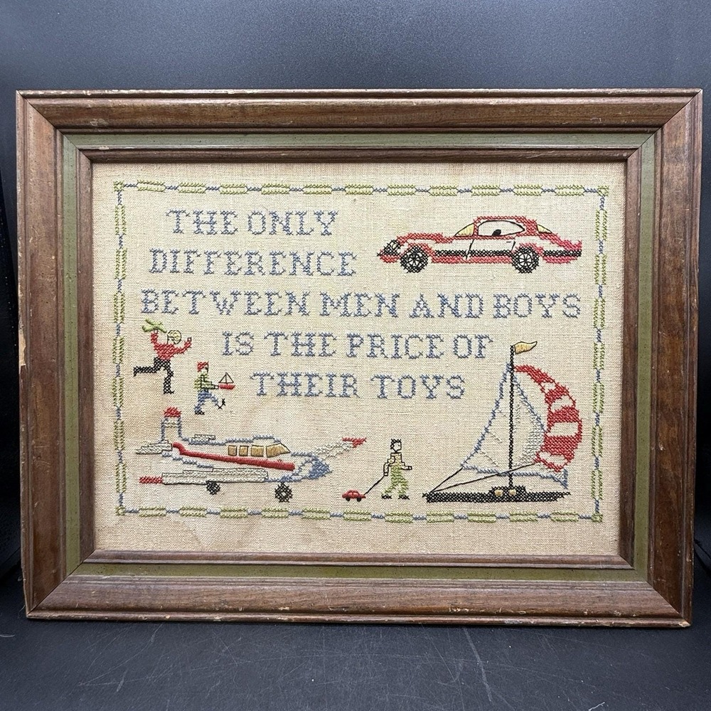 Cross Stitch "the only difference in men and boys the price of their toys" Dad